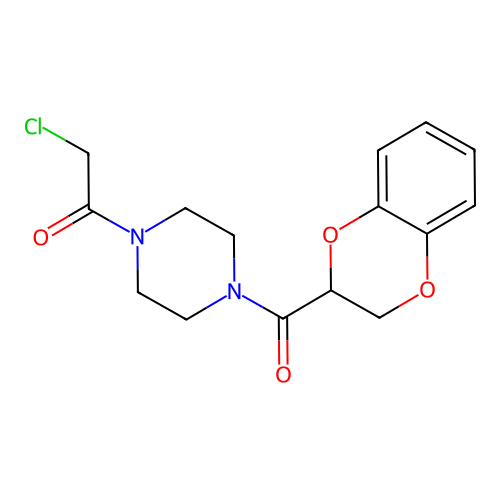 1-(Chloroacetyl)-4-(2,3-dihydro-1,4-benzodioxin-2-ylcarbonyl)piperazine structure