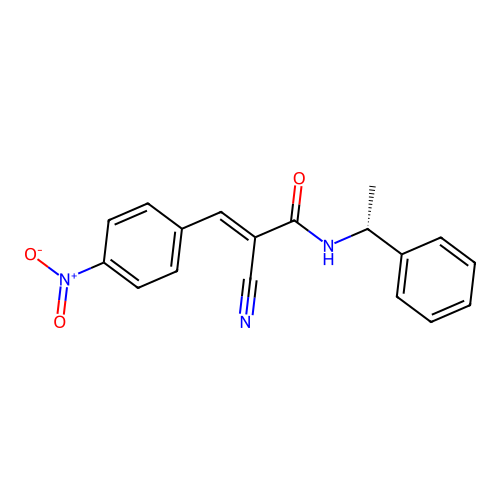 (E)-2-cyano-3-(4-nitrophenyl)-N-[(1R)-1-phenylethyl]prop-2-enamide structure
