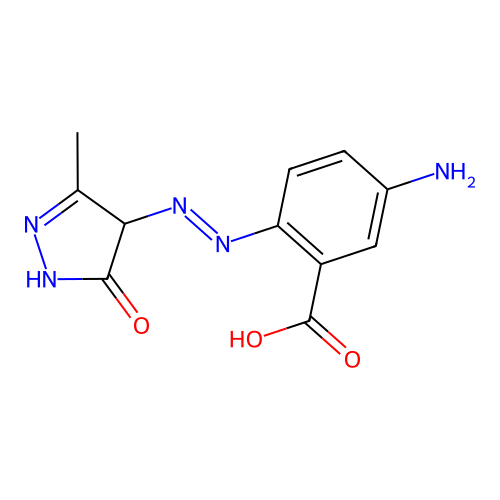 5-Amino-2-[(4,5-dihydro-3-methyl-5-oxo-1H-pyrazol-4-YL)azo]benzoic acid structure