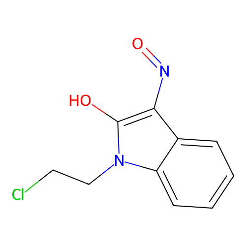 (3E)-1-(2-chloroethyl)-3-(hydroxyimino)-1,3-dihydro-2H-indol-2-one structure