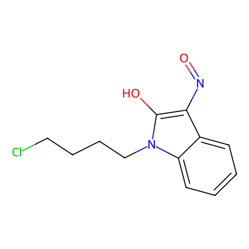 (3E)-1-(4-chlorobutyl)-3-(hydroxyimino)-1,3-dihydro-2H-indol-2-one structure