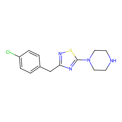 1-{3-[(4-Chlorophenyl)methyl]-1,2,4-thiadiazol-5-yl}piperazine structure