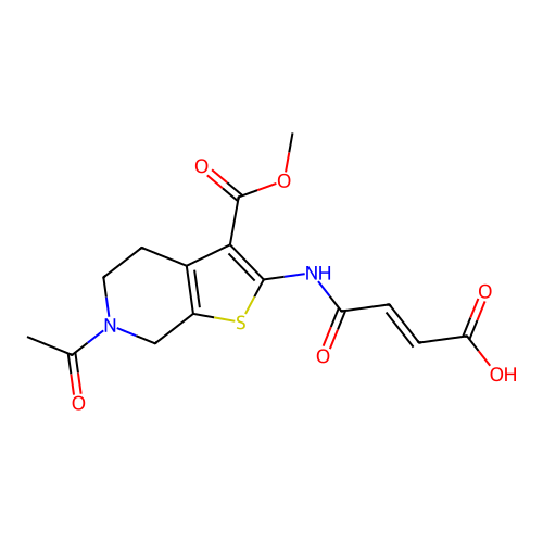 (2E)-4-{[6-acetyl-3-(methoxycarbonyl)-4,5,6,7-tetrahydrothieno[2,3-c]pyridin-2-yl]amino}-4-oxobut-2-enoic acid structure
