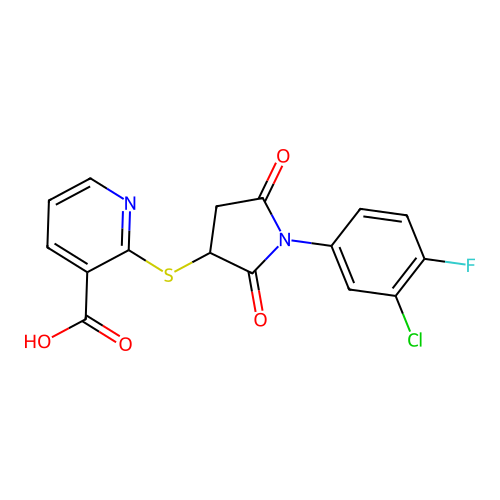 2-((1-(3-Chloro-4-fluorophenyl)-2,5-dioxopyrrolidin-3-yl)thio)nicotinic acid structure