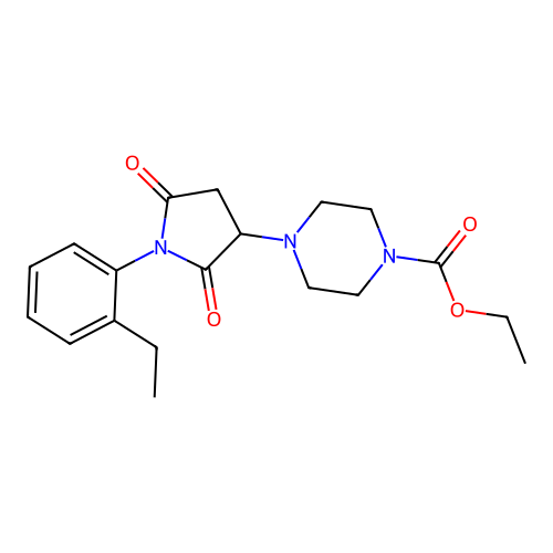 Ethyl 4-[1-(2-ethylphenyl)-2,5-dioxopyrrolidin-3-yl]piperazine-1-carboxylate structure