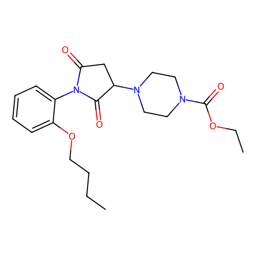 Ethyl 4-[1-(2-butoxyphenyl)-2,5-dioxopyrrolidin-3-yl]piperazine-1-carboxylate structure