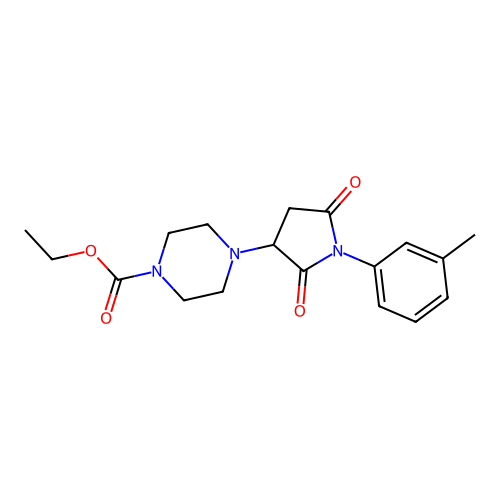 Ethyl 4-[1-(3-methylphenyl)-2,5-dioxopyrrolidin-3-yl]piperazine-1-carboxylate structure