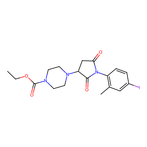 ethyl 4-[1-(4-iodo-2-methylphenyl)-2,5-dioxopyrrolidin-3-yl]piperazine-1-carboxylate structure
