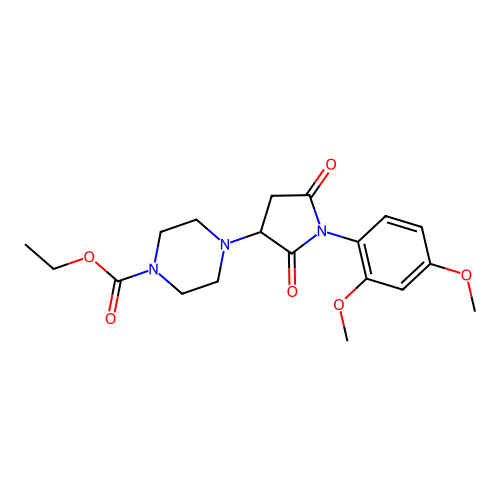 Ethyl 4-[1-(2,4-dimethoxyphenyl)-2,5-dioxoazolidin-3-yl]piperazinecarboxylate structure