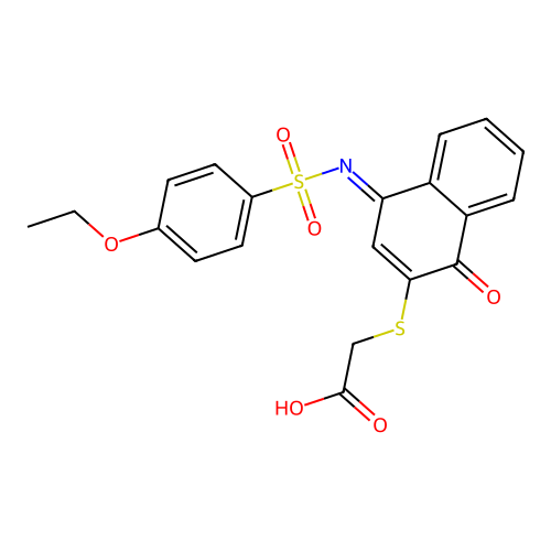 2-[4-(4-ethoxyphenyl)sulfonylimino-1-oxonaphthalen-2-yl]sulfanylacetic acid structure