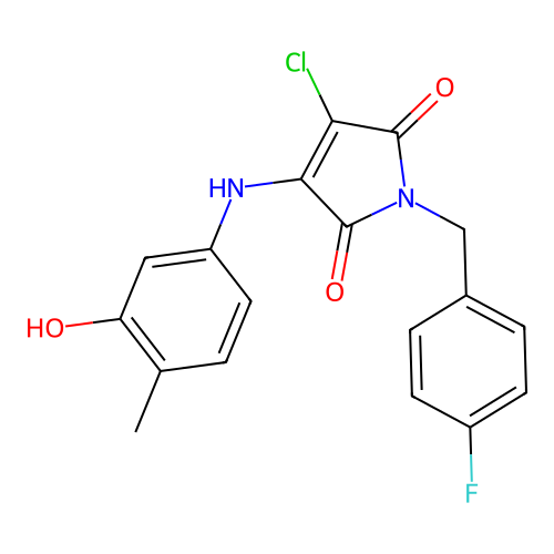 3-chloro-1-[(4-fluorophenyl)methyl]-4-(3-hydroxy-4-methylanilino)pyrrole-2,5-dione structure