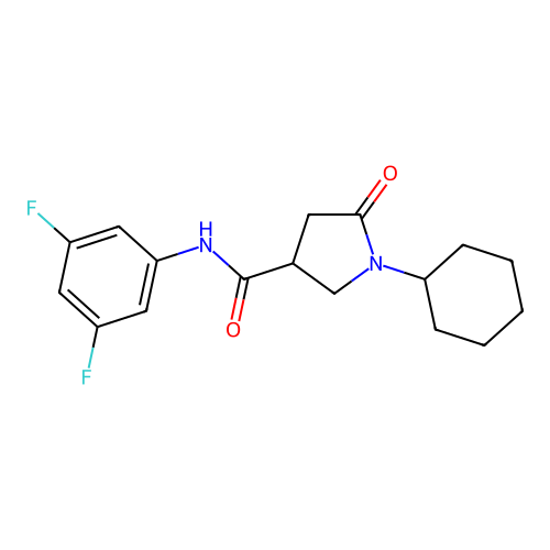 1-cyclohexyl-N-(3,5-difluorophenyl)-5-oxopyrrolidine-3-carboxamide structure