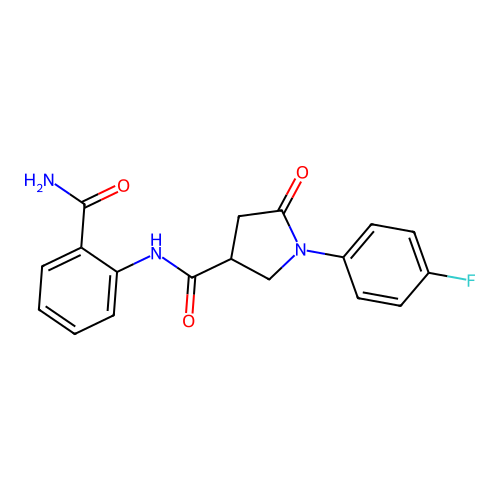 N-(2-carbamoylphenyl)-1-(4-fluorophenyl)-5-oxopyrrolidine-3-carboxamide structure