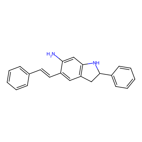 2-phenyl-5-(2-phenylethenyl)-2,3-dihydro-1H-indol-6-amine structure