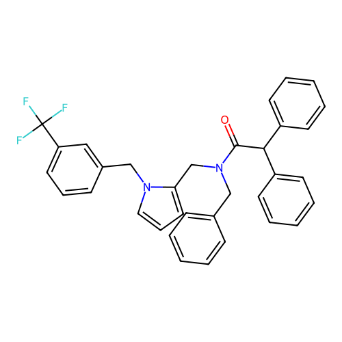N-benzyl-2,2-diphenyl-N-[[1-[[3-(trifluoromethyl)phenyl]methyl]pyrrol-2-yl]methyl]acetamide structure