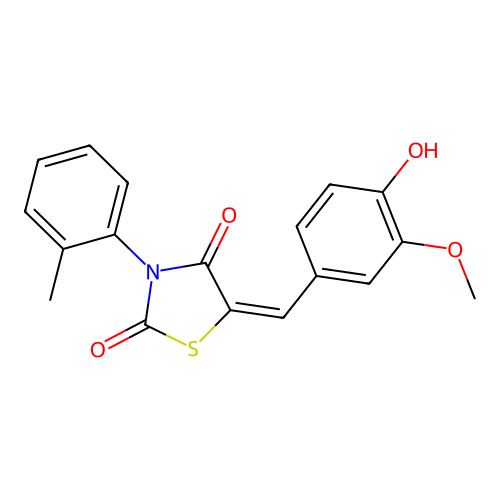(5E)-5-[(4-hydroxy-3-methoxyphenyl)methylidene]-3-(2-methylphenyl)-1,3-thiazolidine-2,4-dione structure
