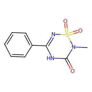 2H-1,2,4,6-Thiatriazin-3(4H)-one, 2-methyl-5-phenyl-, 1,1-dioxide structure