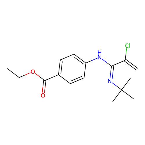 ethyl 4-[[N-tert-butyl-C-(1-chloroethenyl)carbonimidoyl]amino]benzoate structure