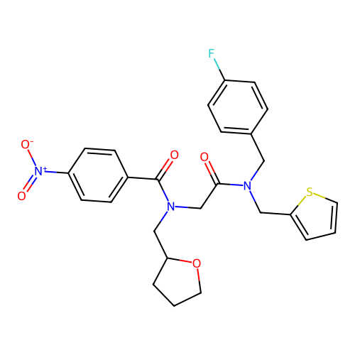 N-[2-[(4-fluorophenyl)methyl-(thiophen-2-ylmethyl)amino]-2-oxoethyl]-4-nitro-N-(oxolan-2-ylmethyl)benzamide structure