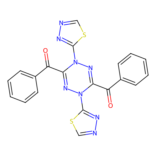 (1,4-Dihydro-1,4-bis(1,3,4-thiadiazol-2-yl)-1,2,4,5-tetrazine-3,6-diyl)bis(phenylmethanone) structure