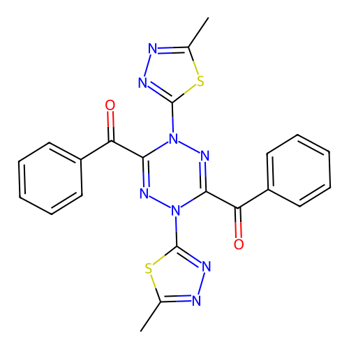 Methanone, (1,4-dihydro-1,4-bis(5-methyl-1,3,4-thiadiazol-2-yl)-1,2,4,5-tetrazine-3,6-diyl)bis(phenyl- structure