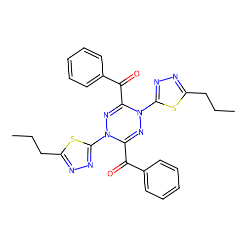 Methanone, (1,4-dihydro-1,4-bis(5-propyl-1,3,4-thiadiazol-2-yl)-1,2,4,5-tetrazine-3,6-diyl)bis(phenyl- structure