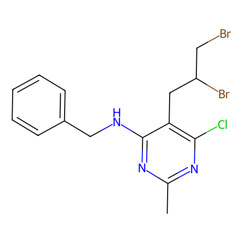 N-Benzyl-6-chloro-5-(2,3-dibromopropyl)-2-methylpyrimidin-4(3H)-imine structure