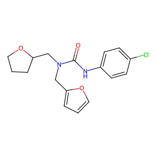 3-(4-Chlorophenyl)-1-(furan-2-ylmethyl)-1-(tetrahydrofuran-2-ylmethyl)urea structure
