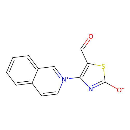 5-Formyl-4-(isoquinolinium-2-yl)-1,3-thiazol-2-olate structure
