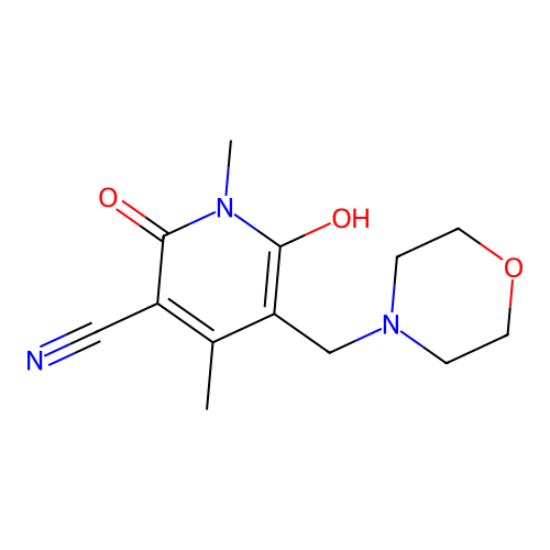 6-hydroxy-1,4-dimethyl-5-(morpholinomethyl)-2-oxo-1,2-dihydro-3-pyridinecarbonitrile structure