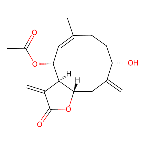 Cyclodeca(b)furan-2(3H)-one, 4-(acetyloxy)-3a,4,7,8,9,10,11,11a-octahydro-9-hydroxy-6-methyl-3,10-bis(methylene)-, (3aR,4R,5E,9S,11aS)- structure