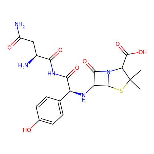 6-[[(1S)-2-[[(2S)-2,4-diamino-4-oxobutanoyl]amino]-1-(4-hydroxyphenyl)-2-oxoethyl]amino]-3,3-dimethyl-7-oxo-4-thia-1-azabicyclo[3.2.0]heptane-2-carboxylic acid structure