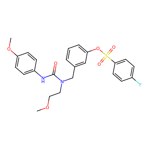 3-{[(2-methoxyethyl)[(4-methoxyphenyl)carbamoyl]amino]methyl}phenyl 4-fluorobenzene-1-sulfonate structure