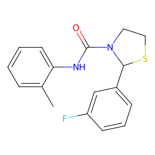 2-(3-fluorophenyl)-N-(2-methylphenyl)-1,3-thiazolidine-3-carboxamide structure