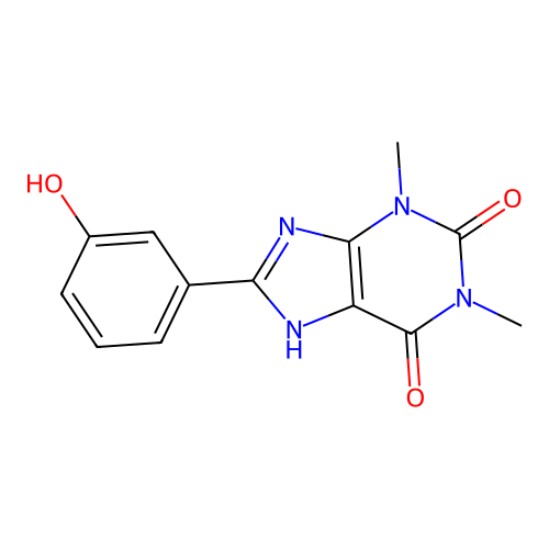 3-(1,3-dimethyl-2,6-dioxo-2,3,6,7-tetrahydro-1H-purin-9-ium-8-yl)phenolate structure