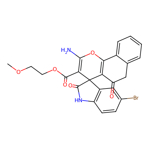2-methoxyethyl 2'-amino-5-bromo-2,5'-dioxospiro[1H-indole-3,4'-6H-benzo[h]chromene]-3'-carboxylate structure