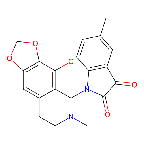 1-(4-methoxy-6-methyl-5,6,7,8-tetrahydro-[1,3]dioxolo[4,5-g]isoquinolin-5-yl)-5-methylindoline-2,3-dione structure