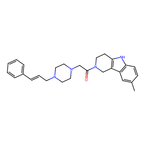 (E)-2-(4-cinnamylpiperazin-1-yl)-1-(8-methyl-3,4-dihydro-1H-pyrido[4,3-b]indol-2(5H)-yl)ethanone structure
