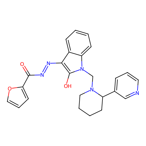 N-[[2-oxo-1-[(2-pyridin-3-yl-1-piperidyl)methyl]indol-3-ylidene]amino]furan-2-carboxamide structure
