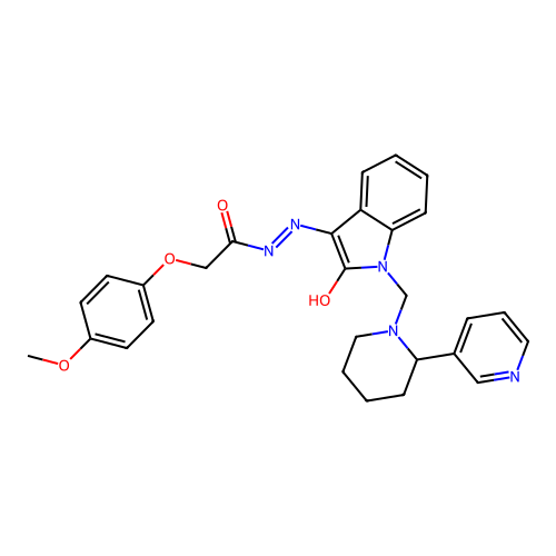 (Z)-2-(4-methoxyphenoxy)-N'-(2-oxo-1-((2-(pyridin-3-yl)piperidin-1-yl)methyl)indolin-3-ylidene)acetohydrazide structure
