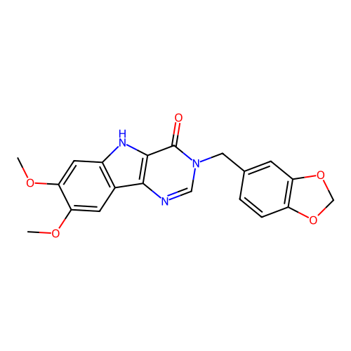 3-(benzo[d][1,3]dioxol-5-ylmethyl)-7,8-dimethoxy-3H-pyrimido[5,4-b]indol-4(5H)-one structure