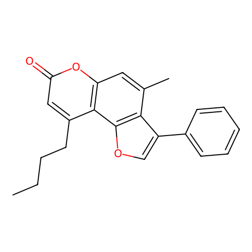 9-butyl-4-methyl-3-phenyl-7H-furo[2,3-f]chromen-7-one structure