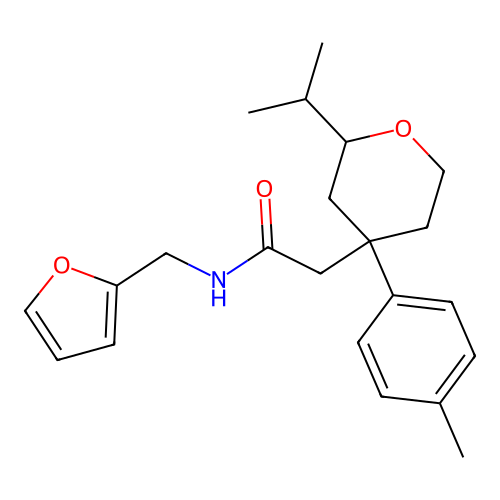 N-(furan-2-ylmethyl)-2-(2-isopropyl-4-(p-tolyl)tetrahydro-2H-pyran-4-yl)acetamide structure
