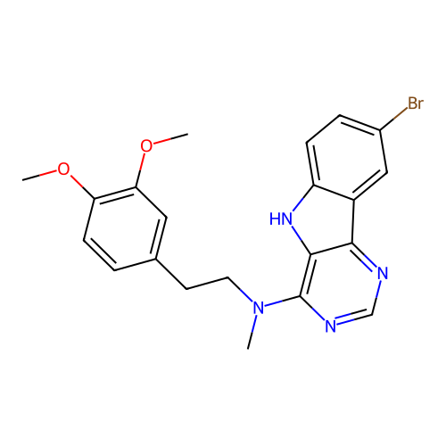 8-bromo-N-[2-(3,4-dimethoxyphenyl)ethyl]-N-methyl-5H-pyrimido[5,4-b]indol-4-amine structure