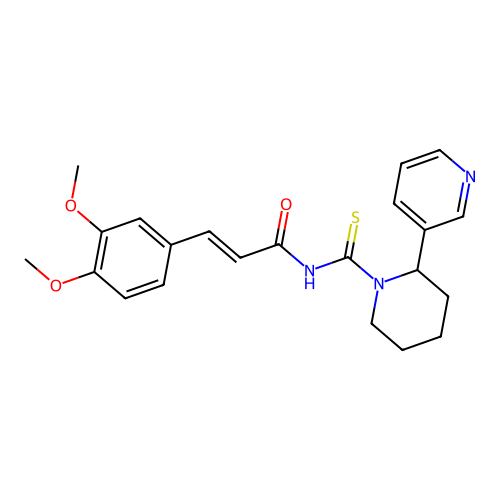 (E)-3-(3,4-dimethoxyphenyl)-N-(2-(pyridin-3-yl)piperidine-1-carbonothioyl)acrylamide structure
