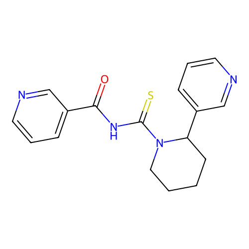 N-(2-(pyridin-3-yl)piperidine-1-carbonothioyl)nicotinamide structure