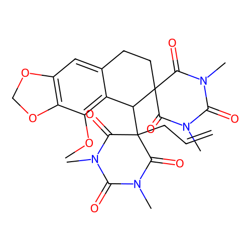 5'-(1,3-dimethyl-2,4,6-trioxo-5-prop-2-enyl-1,3-diazinan-5-yl)-4'-methoxy-1,3-dimethylspiro[1,3-diazinane-5,6'-7,8-dihydro-5H-benzo[f][1,3]benzodioxole]-2,4,6-trione structure