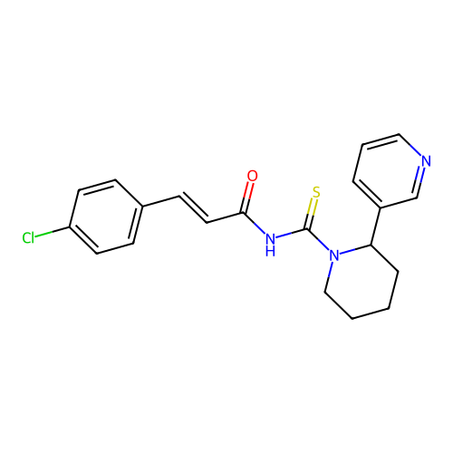(E)-3-(4-chlorophenyl)-N-(2-(pyridin-3-yl)piperidine-1-carbonothioyl)acrylamide structure