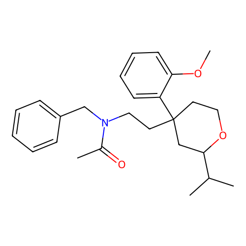 N-benzyl-N-(2-(2-isopropyl-4-(2-methoxyphenyl)tetrahydro-2H-pyran-4-yl)ethyl)acetamide structure