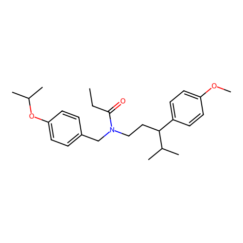 N-(4-isopropoxybenzyl)-N-(3-(4-methoxyphenyl)-4-methylpentyl)propionamide structure